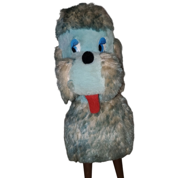 Amazing vintage plush blue poodle/childs chair with wooden legs. 22" high - Picture 9 of 14